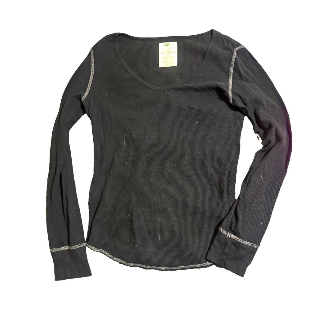 OP Juniors L Black Knit Scoop Neck Long Sleeve Pullover Top Contrast Stitch